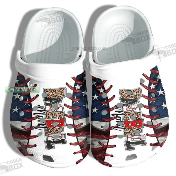 America Mom Leopard Baseball Crocs Shoes Gift For Mother