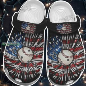 Baseball Ball Daisy Usa Flag Shoes Crocs For Batter Girl – 4Th Of JulyCrocs