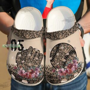 Baseball Leopard Girl Gloves Flower Custom Crocs – Beauty Baseball Crocs For Women