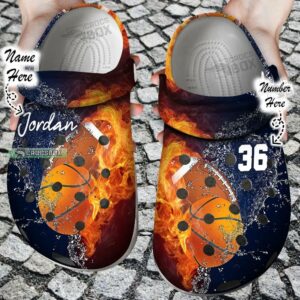 Custom Fire And Water Football Crocs Shoes