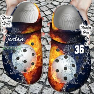 Custom Personalized Fire And Water Volleyball Crocs Shoes
