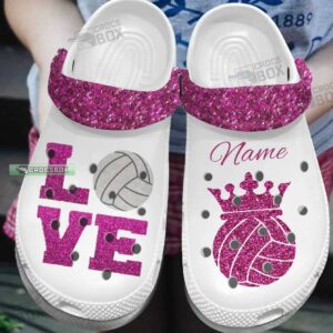 Love Pink Volleyball Crocs Queen Volleyball Personalized Crocs For Women Girl