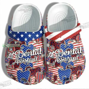 Nurse Leopard America Flag Crocs Dental Assistant 4Th Of July Crocs