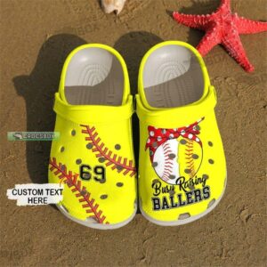 Personalized Busy Raising Ballers Softball Baseball Mom Yellow Crocs Shoes