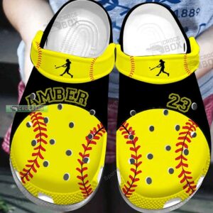 Personalized Name And Number Softball Player Black Yellow Crocs Shoes