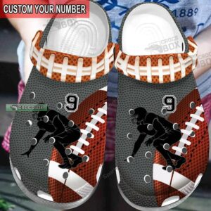 Personalized Number American Football Player Brown Grey Crocs Shoes