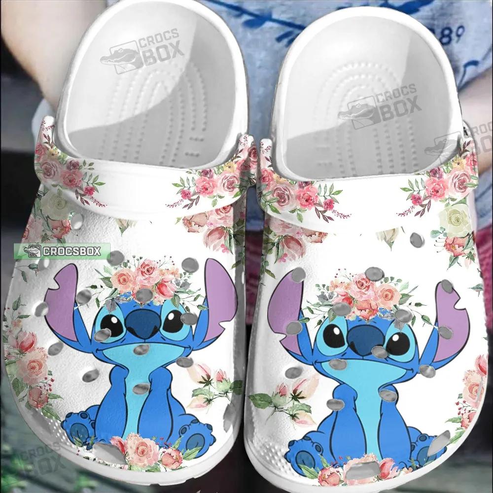 Stitch Floral White Crocs Gift For Women