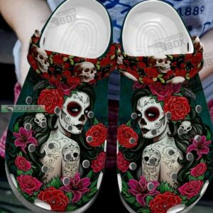 Tattoo Girl And Rose Crocs Mexican Sugar Skull Flower Crocs