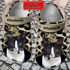 Cat Lovers Personalized Crocs Shoes With Leopard Pattern