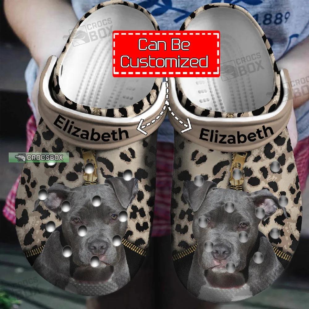 Dog Pitbull Lovers Custom Crocs Footwear With Leopard Pattern