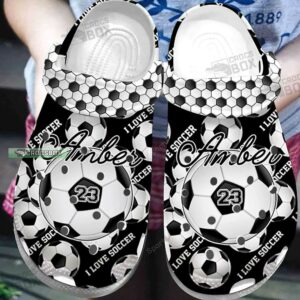 Personalized Name And Number Black White Soccer Crocs