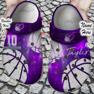 Personalized Name Number Love Basketball Crocs Purple