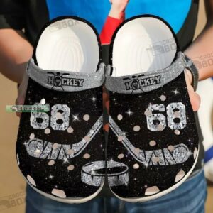 Personalized Number Glowing Black Ice Hockey Crocs