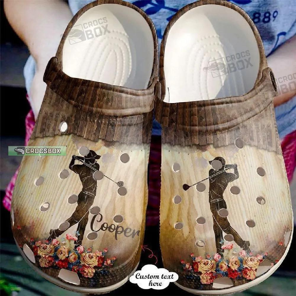 Personalized Wooden Pattern Crocs Golf Shoes Golf Gift For Men