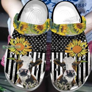 American Cow With Sunflower Crocs Clogs