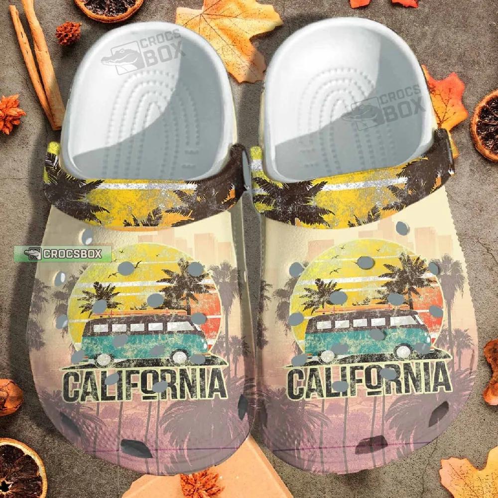 California Beach Summer Crocs Vintage California Camping Bus Crocs
