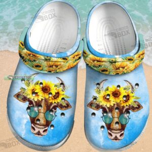 Cow Sunflower Blue Crocs Shoes