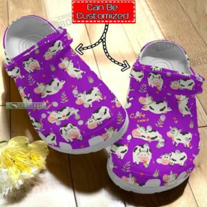Cute Cow Pattern Purple Crocs Shoes