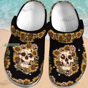 Eerie Grin Sunflower Skull Crocs Shoes
