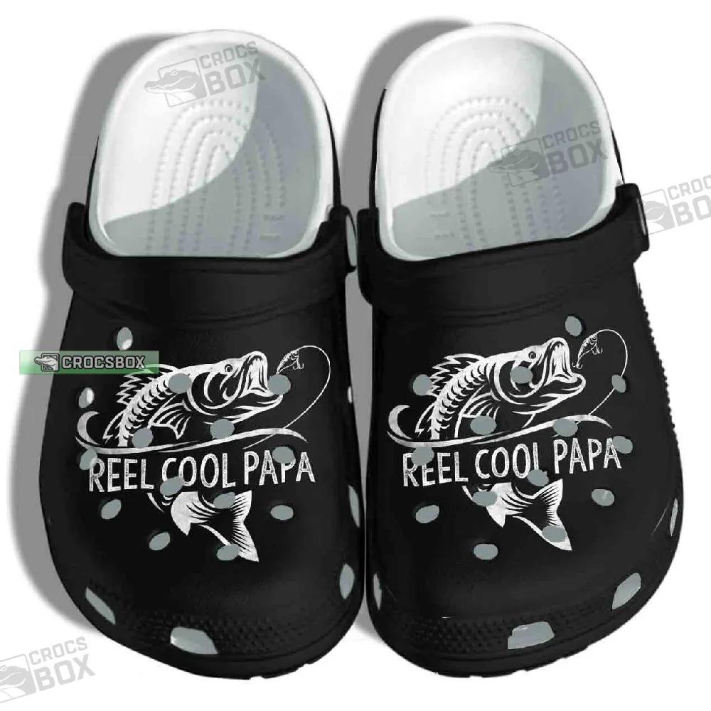 Men Reel Cool Papa Crocs Custom Fishing Fathers Day Black Crocs