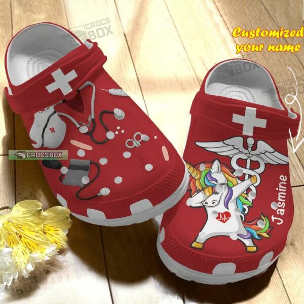 Nurse Unicorn Crocs Shoes Red