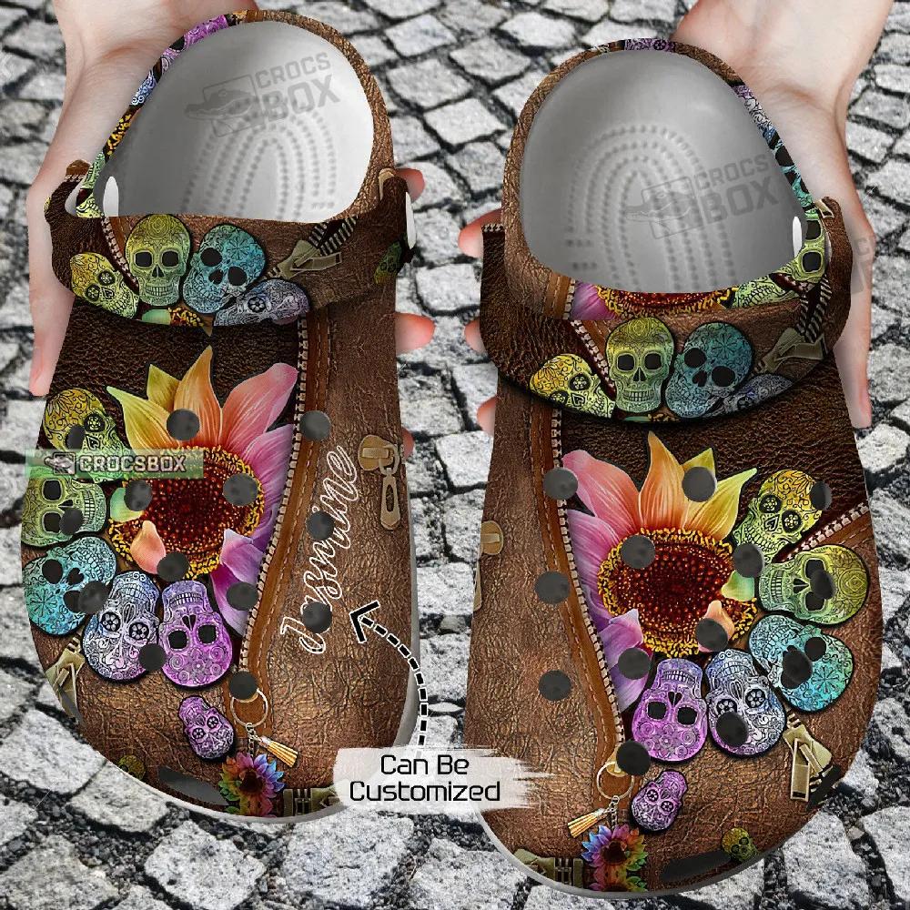 Personalized Sunflower Skull Crocs Shoes