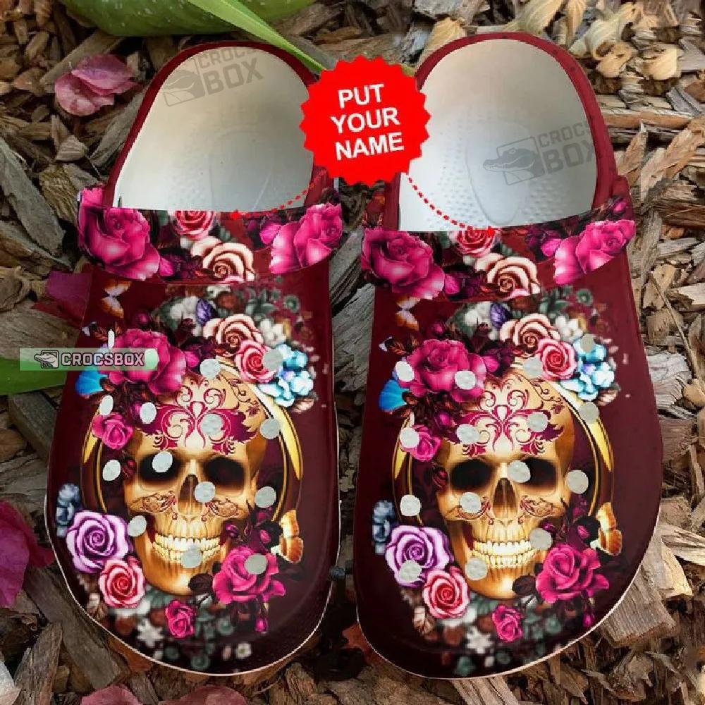 Skull And Roses Crocs Shoes