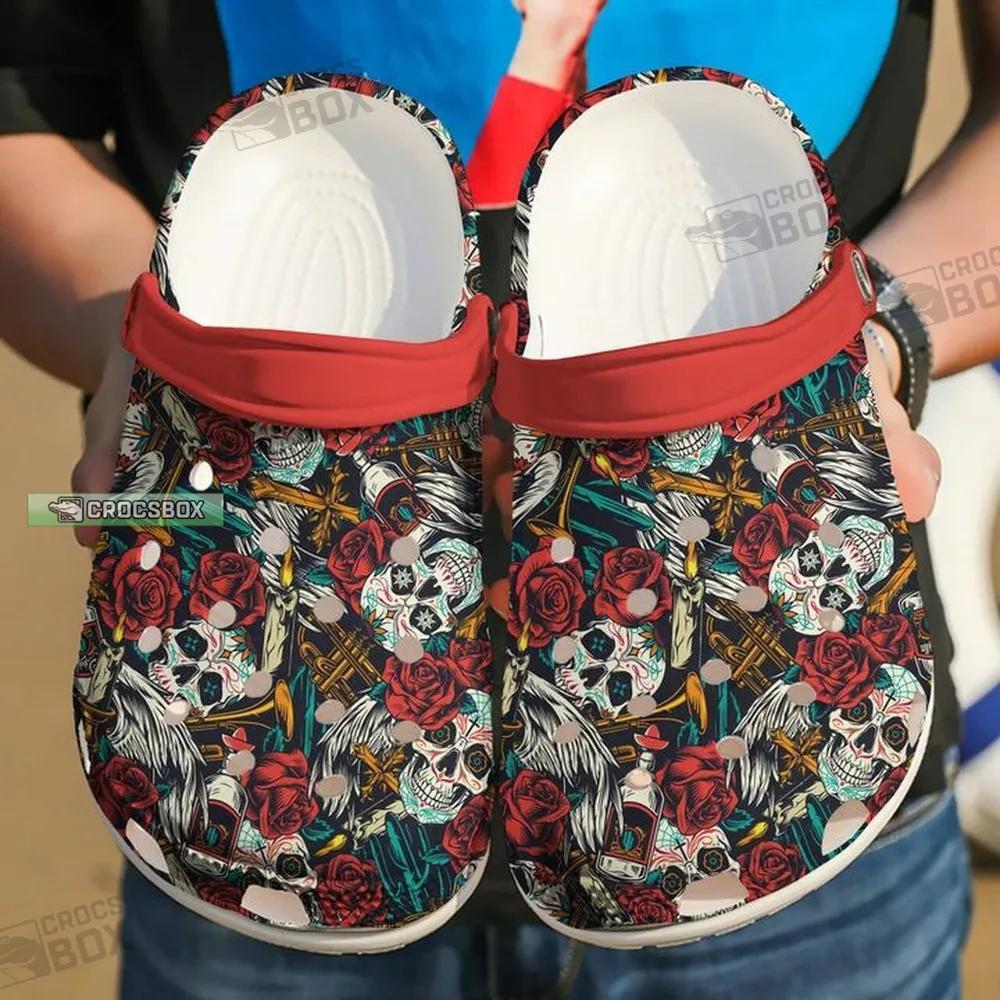 Skull Day Of The Dead Roses Crocs Shoes