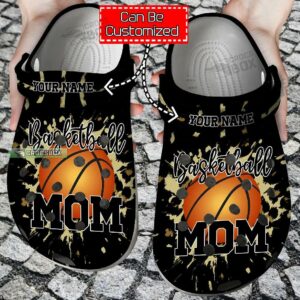 Basketball Mom On Cheetah Black Crocs