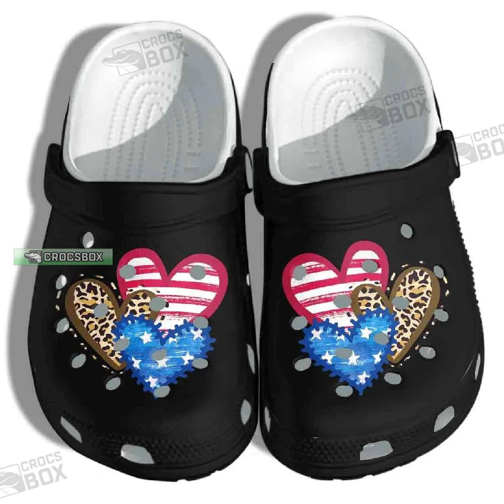 Leopard American Flag Hearts 4Th Of July Clogs