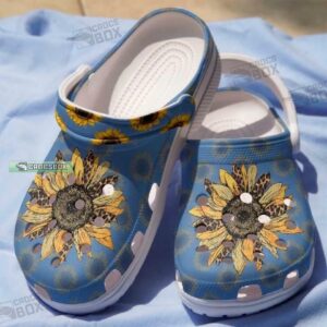 Leopard Sunflower Crocs Shoes Blue Women Crocs
