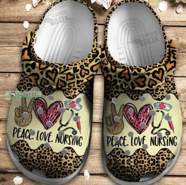 Peace Love Nursing Leopard Skin Crocs Shoes