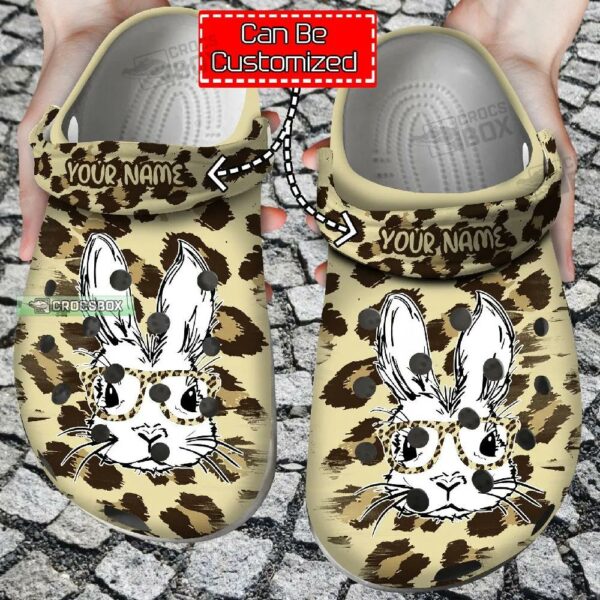 Personalized Leopard Easter Bunny Glasses Crocs Clogs