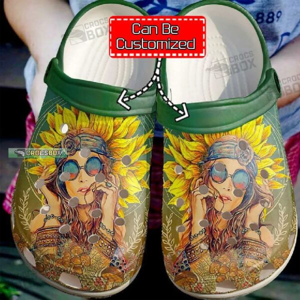Custom Name Hippie Sunflower Girl Crocs Shoes