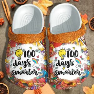 Cute Rainbow 100 Days Smarter Orange Crocs Clogs