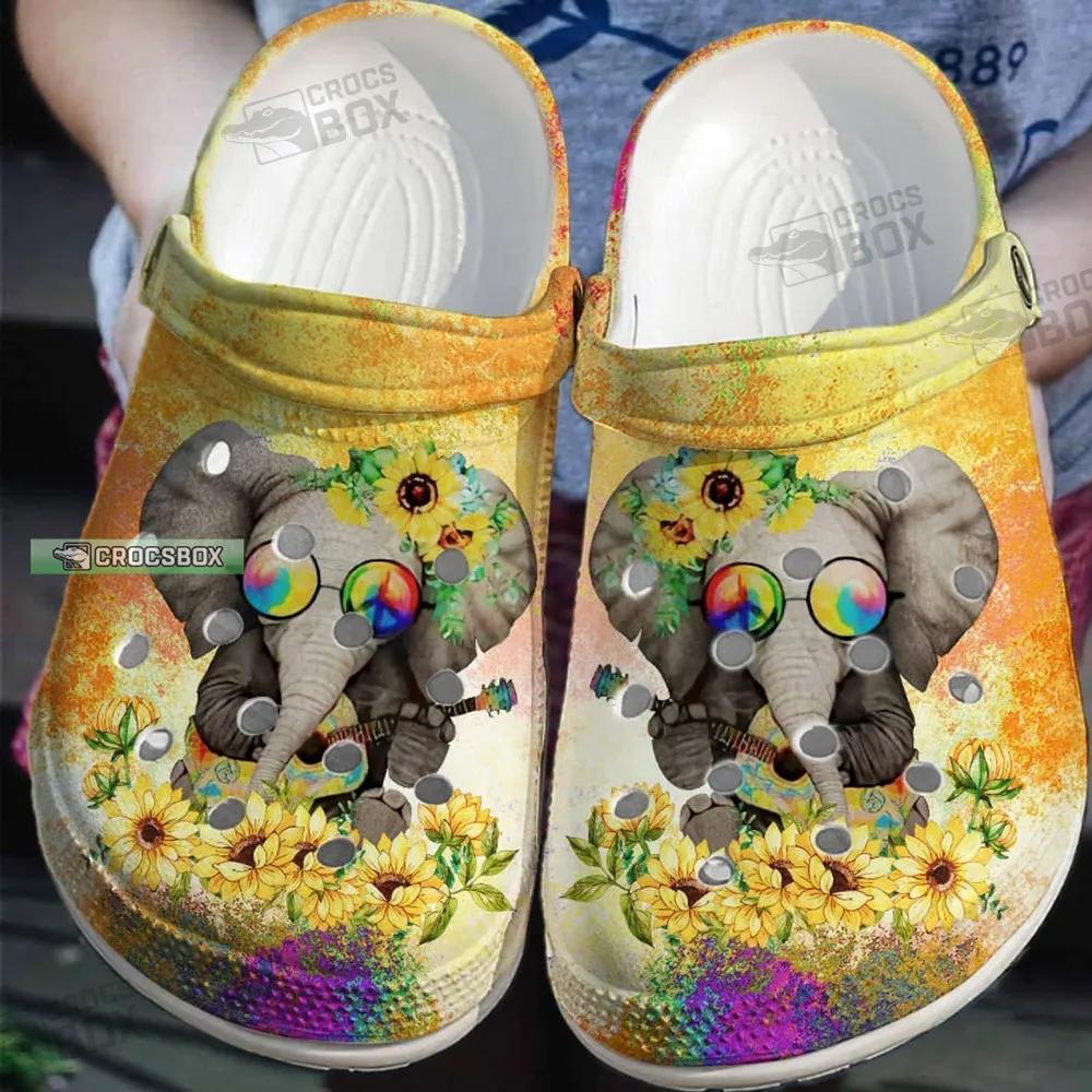 Elephant With Sunflower Hippie Crocs Shoes