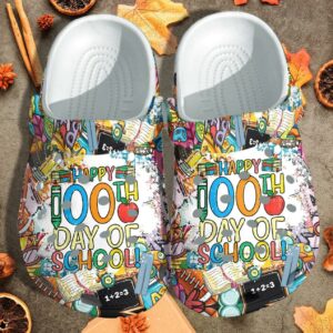 Happy 100Th Days Of School Colorful Crocs Clogs