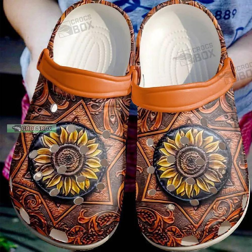 Hippie Carved Sunflower Crocs Shoes