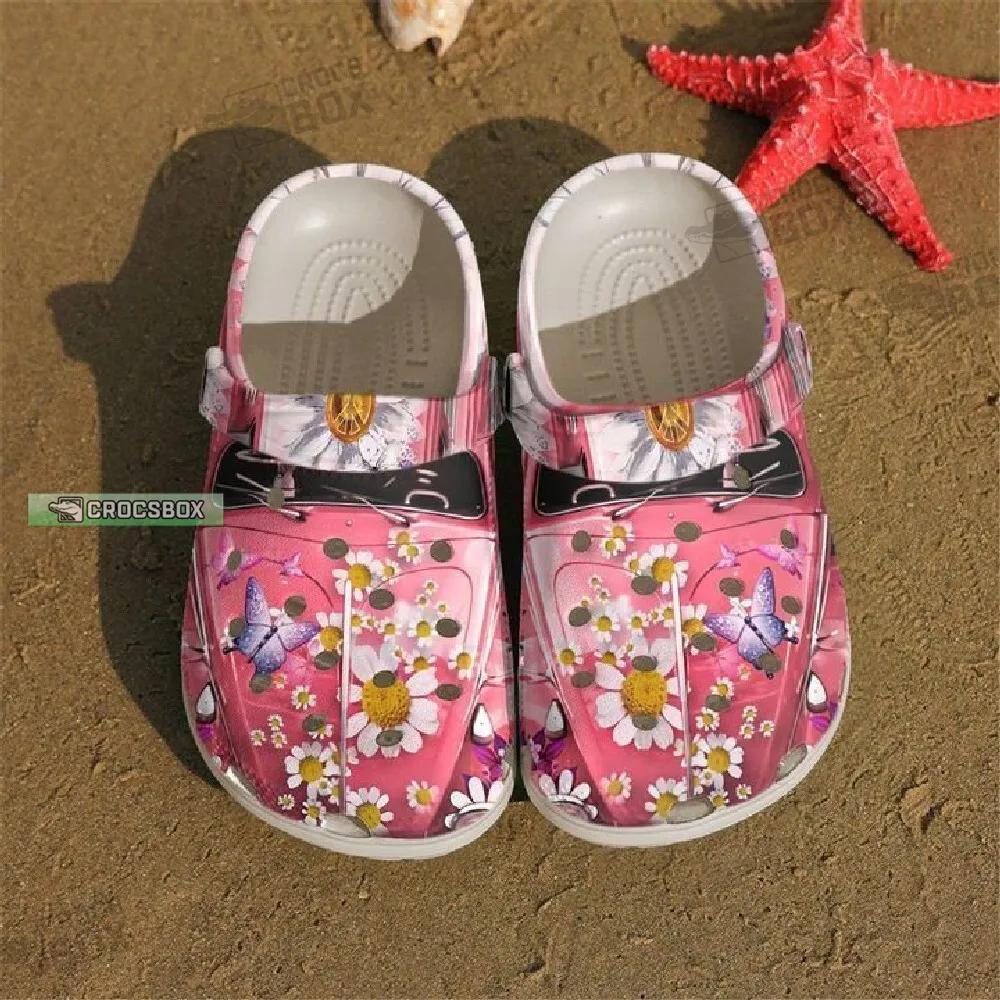 Hippie Peace Car Pink Crocs Shoes