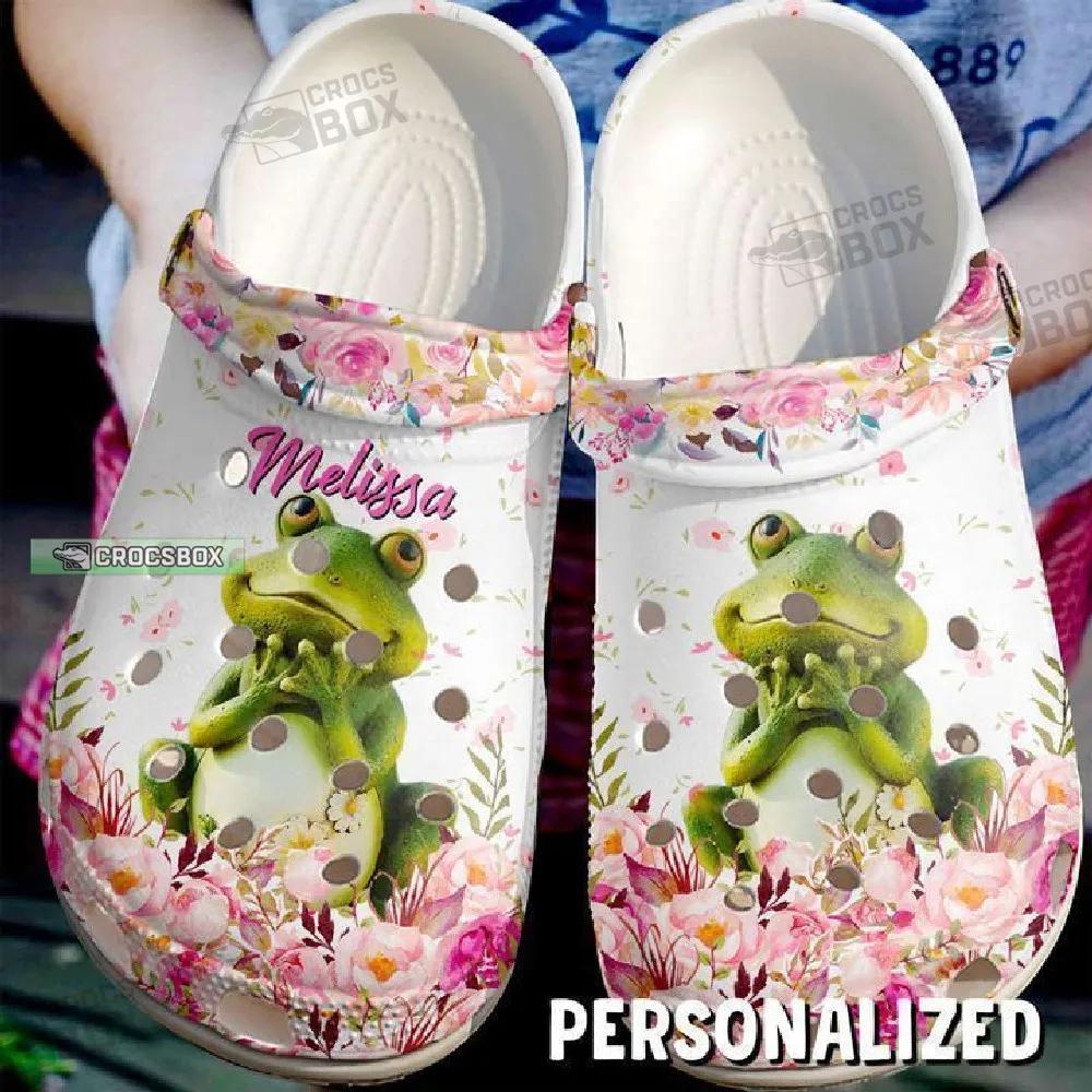Personalized Pink Floral Frog Crocs