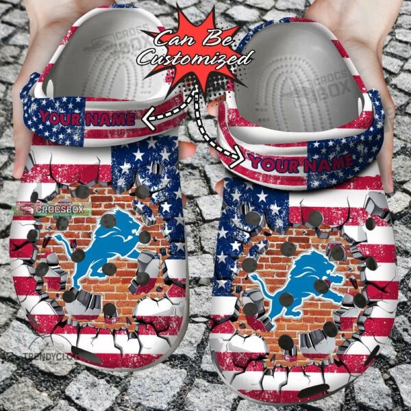 Custom Detroit Lions American Flag Crocs Shoes